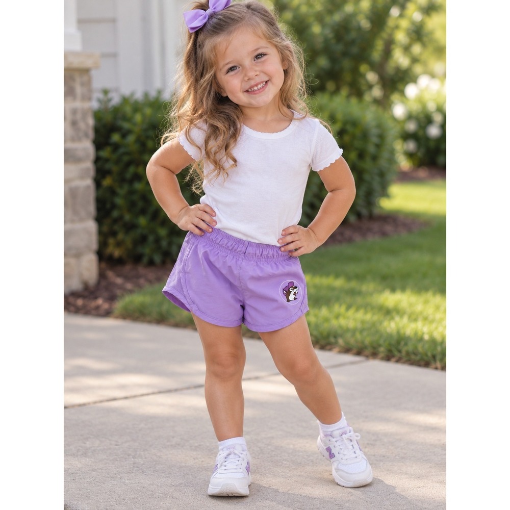 Buc-ee's Girls Purple Athletic Running Shorts Youth Medium YM Mascot Logo